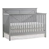 Pemberly Row Modern Wood 4-in-1 Convertible Crib, Gray Finish, Solid Wood Construction, Greenguard Gold Certified, Farmhouse Style Nursery Furniture, Converts to Toddler Bed, Daybed, Full-Size Bed
