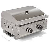 Electactic 20,000 BTUs Portable Tabletop Gas Grill, 2-Burner Propane Grill with 251 Sq.in Cooking Area, Stainless Steel BBQ Grill with Foldable Legs, Easy Assemble & Clean for Patio, Camping, Tailgate
