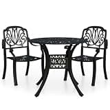 WDSAYREH Cast Aluminum Patio Bistro Set 3 Piece Black Outdoor Table and Chairs with Umbrella Hole for Balcony