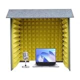 Subiudzzh Desktop Sound Dampening Cover, Tabletop Foldable Portable Recording Cover with Double-Layer Noise Reduction Thickness 12mm for Offices, Home Studios 23.62 * 23.62 * 23.62in (Yellow, Gray)