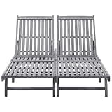 TUERYAFEK Outdoor Lounger for Two, Solid Acacia Wood Sunlounger with Grey Wash Finish, Adjustable Backrest and Wheels for Easy Mobility