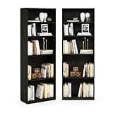 Furinno Jaya Book Shelf Set of 2, 5-Tier Bookshelf, Bookcase, with Adjustable Shelf, 9.5 x 24.5 x 71, for Home Office, Living Room, Espresso