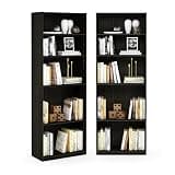 Furinno Jaya Book Shelf Set of 2, 5-Tier Bookshelf, Bookcase, with Adjustable Shelf, 9.5 x 24.5 x 71, for Home Office, Living Room, Espresso