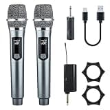 QudosXy Wireless Microphone, Dual Handheld Dynamic Mics with Rechargeable Receiver, 200ft Range, 12H Duration, Portable Karaokee Microphone for Singing, Speaking & Wedding