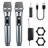 QudosXy Wireless Microphone, Dual Handheld Dynamic Mics with Rechargeable Receiver, 200ft Range, 12H Duration, Portable Karaokee Microphone for Singing, Speaking & Wedding