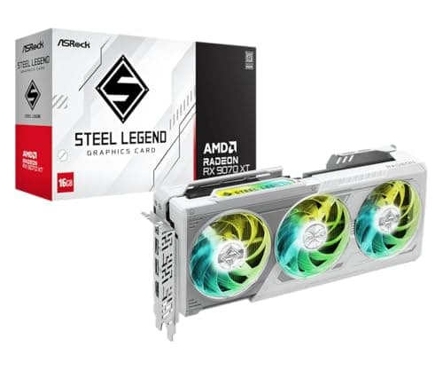 ASRock Radeon RX 9070 XT Steel Legend 16GB Graphics Card, AMD RDNA 4 Architecture, 16GB GDDR6, PCIe 5.0, Triple Fans, Polychrome SYNC, Reinforced Metal Frame, DisplayPort 2.1a, HDMI 2.1b