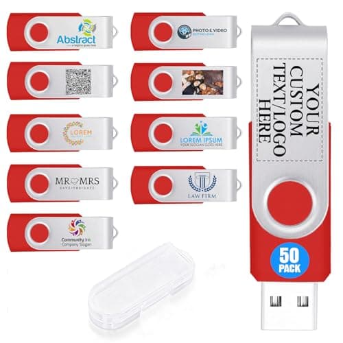 50 Pack 2GB Custom USB Flash Drives USB 2.0 with Case, Personalized Thumb Drives with Logo/Text/Image, Red Bulk Customized Memory Sticks for Wedding, Business, Corporate Gifts