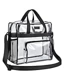 Bagenius Clear Tote Bag Stadium Approved, 12x5.5x12 Game Day Clear Satchel Bag with Non-detachable Reinforced Shoulder Strap for Concert Work and Sports, Black