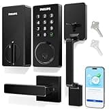Philips Wi-Fi Smart Lock for Front Door, Keypad Door Lock with Handle, Built-in WiFi App Remote Control, Keypad Deadbolt Auto Lock for Front Door, Supports Alexa & Google, Matte Black