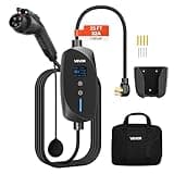 VEVOR Level 2 EV Charger, 32 Amp Adjustable Current, 240V Electric Vehicle Portable Charger with 25 ft Charging Cable, NEMA 14-50P Plug, LCD Display, Plug-in Home Car Charging Station for SAE J1772 EV