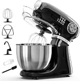 Kismile 5.5QT Tilt-Head Stand Mixer, 12-Speed Electric Mixer with 304 Stainless Steel Bowl - Includes Whisk, Dough Hook, Beater for Baking Bread, Cakes, Cookies (Black)