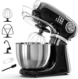 Kismile 5.5QT Tilt-Head Stand Mixer, 12-Speed Electric Mixer with 304 Stainless Steel Bowl - Includes Whisk, Dough Hook, Beater for Baking Bread, Cakes, Cookies (Black)