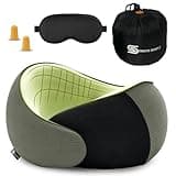 Smith Simple Neck Pillow, Pure Memory Foam, Ergonomic Design for Airplane, Car & Office, Cool-Feel Washable Outer Cover, Adjustable Design for Max Comfort, Includes Ear Plugs&Eye Mask (Simply Green)