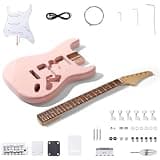 Leo Jaymz DIY ST Style Electric Guitar Kits,Spray-painted Mahogany Body,Laurel Wood Fingerboard and Maple Neck, including all Components (ST-Light Pink New)