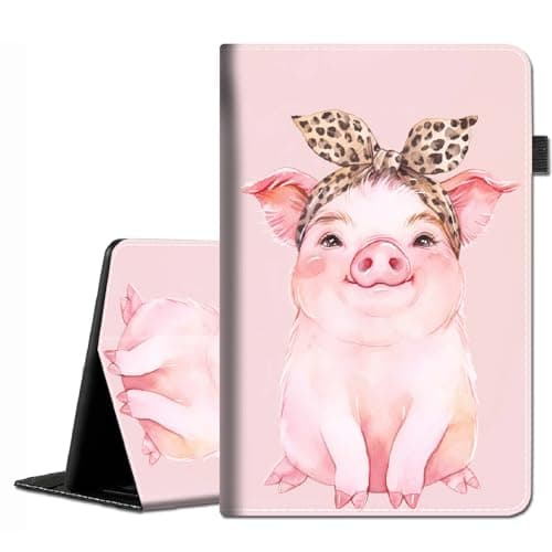Case for All-New Amazon Kindle Fire 7 Tablet Case (9th/7th/5th Generation, 2019/2017/2015 Releases) - Slim Fit Standing Cover with Auto Sleep/Wake, Pink Pig