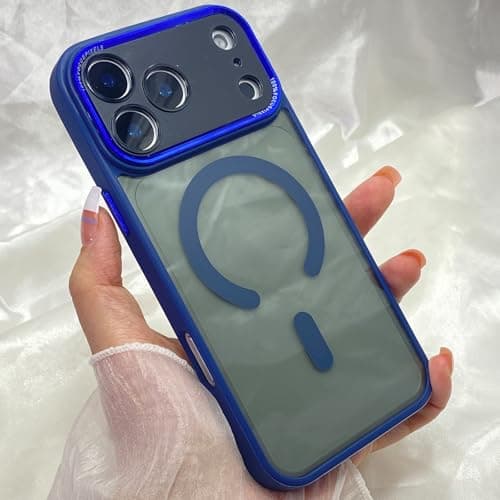 Magnetic for iPhone Case,Full Camera Protection,Compatible with Magsafe,Transparent Acrylic Hard Shockproof Protective Phone Cover (Blue, for iPhone 14 Plus)