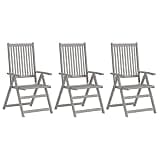 KGPWRCVD Patio Reclining Chairs 3 Piece Set with Cushions, Solid Acacia Wood Outdoor Armchairs with Gray Wash Finish and 5 Adjustable Reclining Positions