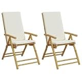 KGPWRCVD Bamboo Patio Reclining Chairs 2 pcs with Cushions, Folding Outdoor Recliners with Five-Position Adjustable Backrest, Removable Washable Covers for Easy Maintenance