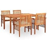 NKOPPFG Solid Acacia Wood 5 Piece Patio Dining Set with Cushions, Outdoor Table and 4 Chairs for Backyard
