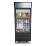 Pemberly Row Glass Door Display Merchandiser Refrigerator, 6 cu. ft. Capacity, Black Finish, Freestanding Design, Adjustable Shelves, Automatic Defrost, Commercial Beverage Cooler for Convenience
