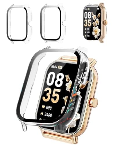 2-Pack Protective Case Cover Compatible with Haulvean 1.85" Smartwatch, Hard PC Shell & 9H Tempered Glass Screen Protector - Shockproof, Scratch-Resistant, Full Coverage (Clear)