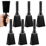 CertBuy 9 Inch Black Steel Cowbell with Handle, 6 Pack Cowbells for Football Games, Sporting Events, Cheering & Percussion Instruments, Solid Noise Makers