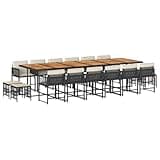 WRJENFSC 17 Piece Garden Dining Set for 16 People, Large Outdoor Patio Furniture Set with Acacia Wood Table and PE Rattan Chairs, Modern Dining Set with Cushions for Terrace and Backyard