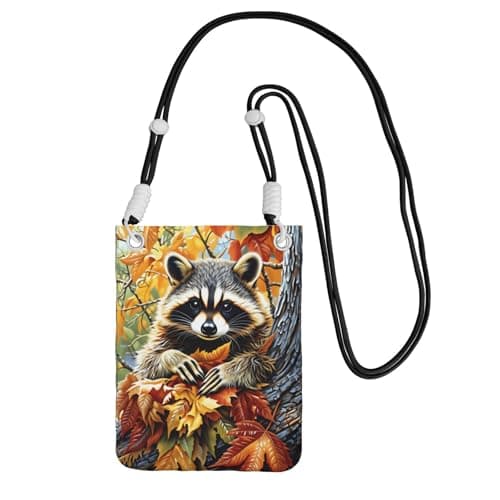 SUDZZLPY Fall Raccoon Small Crossbody Bag, Gift Wallet, Cell Phone Pouch For Women, Coin Purse For Daily Shopping Walking