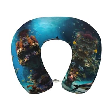 UUIKLPOL 3D Underwater World Fish Dolphi Print Custom U-Shaped Pillow,Portable U Shaped Pillow for Home,Office,Camping,Travelling and Sleeping