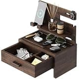 NiHome Wooden Nightstand Organizer for Men, Solid Wood Charging Dock for Smartphone, Smartwatch, Tablet, Wallet, Keys, Glasses, Accessories, Easy Assembly Stylish Design for Classic & Modern Interiors