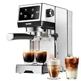 SECPOEDR 20Bar Espresso Machine with Milk Frother Cold Brew,Touchscreen Expresso Coffee Machine for Home,Compact Espresso Machines Small Kitchens,Cappuccino Latte Machine,45oz Water Tank,Silver