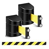 Wall Mount Retractable Belt Barrier 2 Pack, Magnetic Crowd Control Telescopic Strap, Safety Cordon Barrier with Black ABS Case, Yellow/Black Belt