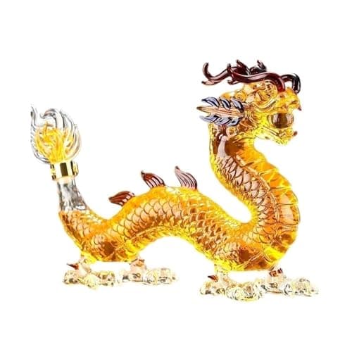 YUZDNM Art Statue - Oriental Dragon Lead-Free Glass Whisky Bottle 1000ml, Handmade, Festival Table Decoration, Wine Tequila Gift, Personalized Animal Wine Bottle, Chinese Zodiac Decanter