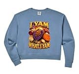 Womens I Yam What I Yam Bootleg Meme Ube Pun Purple Yam Dad Joke Comfort Colors Crop Sweatshirt