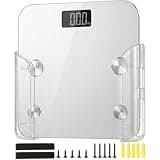 GIURKUU Scale Holder for Bathroom Wall, Bathroom Scale Holder Wall Mount with Acrylic Rubber for Scale, Laptop, Tablet, with Anti-Wobble Foam Wedges, Heavy Duty Adhesive or Screw Installation, Clear