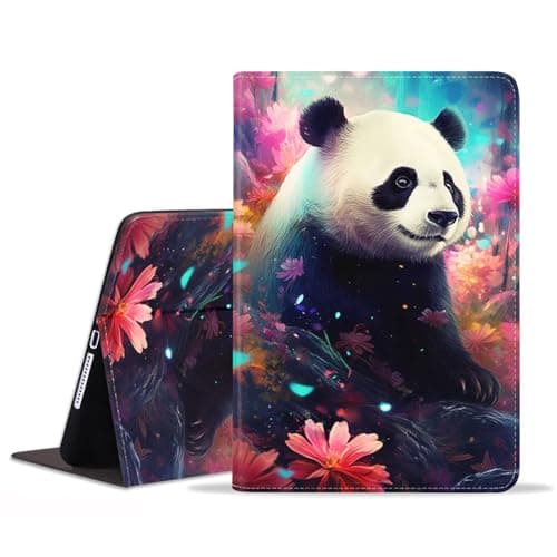 POIUYTREW Case for iPad 9th/8th/7th Gen (2021/2020/2019) 10.2 Inch, PU Leather Folio Case Smart Cover with Stand & Auto Wake Sleep for iPad Air (3rd Gen) 10.5" 2019, Watercolor Art Cute Panda
