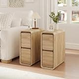 AVZEAR Narrow Night Stand Set of 2,Modern Small Nightstands with 2 Drawers, Slim Skinny Bedside Table, Curved Profile Design Wooden End Table for Small Space, Dorm, Bedroom(Natural-2pcs)
