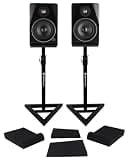 Rockville APM5D V2 Bundle: (2) 5.25-in 320W Peak/80W RMS Active Powered Studio Monitor Speakers-Dark Wood, Pair of RVSM1 Near-Field Stands, Pair of RRS190S Foam Isolation Pads, 3-Items