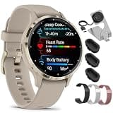 Garmin Venu 3S Health Fitness GPS Smartwatch Gold Steel Bezel with French Gray Case 41mm 010-02785-02 Bundle with Deco Essentials 18mm Metal Bands 3 Pack, Charging Dock and Silicone Dust Cover 3 Pack