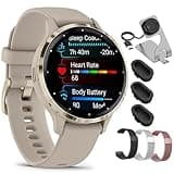 Garmin Venu 3S Health Fitness GPS Smartwatch Gold Steel Bezel with French Gray Case 41mm 010-02785-02 Bundle with Deco Essentials 18mm Metal Bands 3 Pack, Charging Dock and Silicone Dust Cover 3 Pack