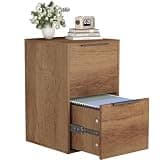 FATIGOS 2 Drawer File Cabinet, Wood Vertical Filing Cabinet Fits Hanging Files/Letter Size, Small Under Desk File Cabinets for Home Office, Brown