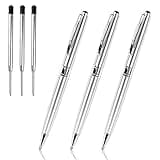 Cambond Ballpoint Pens Black Ink - Weighted Metal Twist Silver Pens for Police Uniform Flight Attendant Business, 1.0 mm Medium Point Smooth Writing, 3 Pens with 3 Refills (Silver)