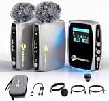 Wireless Lavalier Microphones for phones Cameras, Mini Mic Lapel Wireless Microphone with 20H Battery Life, 64GB TFcard Slot, DSP Noise Cancelling for Record Interview, Vlogs, YouTube, Tiktok