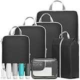 Cambond Compression Packing Cubes for Travel Women - 7 Set Lightweight Expandable Luggage Packing Organizers with Shoe Bag and TSA Approved Travel Bottles Set, Compression Cubes for Suitcases, Black
