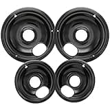 COZZIVITA Stove Drip Pan for Electric Stove Top, Compatible with Frigidaire 10% Energy Save by Enamel Spraying Prevent Bending and Rust Includes a Set of 4 Oven Burner Drip Pans, Black