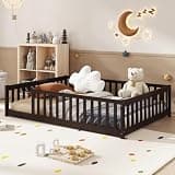 Bellemave Full Size Floor Bed with Slats, Full Size Montessori Floor Bed with Guardrails, Easy Assemble Montessori Beds Frame for Kids, Gils, Boys, Espresso