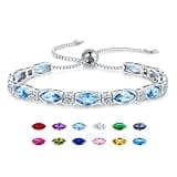 ETERMBOL Birthstone Tennis Bracelet for Women, Marquise Shaped Gemstone, 928 Sterling Silver Base with White Gold Plating, Adjustable Bolo Chain, Fine Jewelry Gifts for Women Mom Wife Her