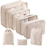 HLILai Packing Cubes for Travel - 7 Set Luggage Organizer Bags for Family, Mesh Breathable Travel Packing Cubes for Suitcases Durable Essentials Bags Set with Large Toiletries Bag(Beige)