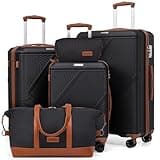 CONCEPTEN Luggage Sets 5 Piece, Hardside Spinner Suitcases with Wheels, Lightweight Carry On Luggage Set with TSA Lock, 20in 24in 28in ABS Hardshell Travel Set, Black
