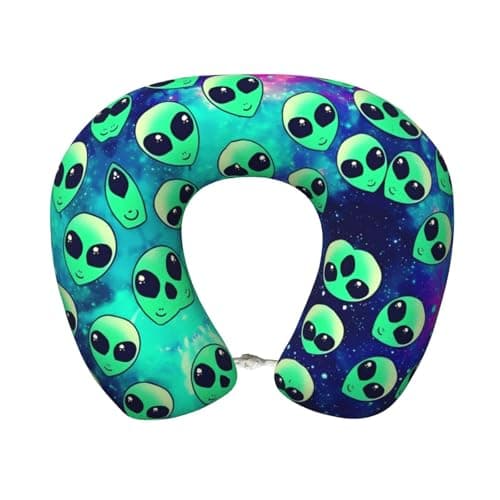 XBNVGR Green Alien Print Memory Foam Travel Pillow - Comfortable U-Shape Neck Support for Sleep, Office Naps, Long Flights